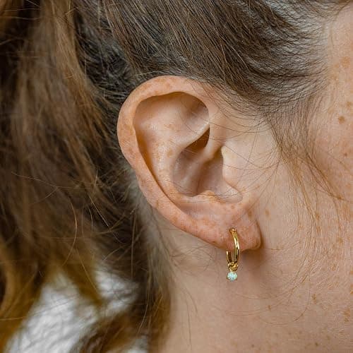 Columbus 14K Gold Plated Charm Huggie Hoop Earrings - Butterfly Earrings - Pearl Drops - Cowry Shell Dangle Earrings Heart Charm Huggies for Women thumbnail 2