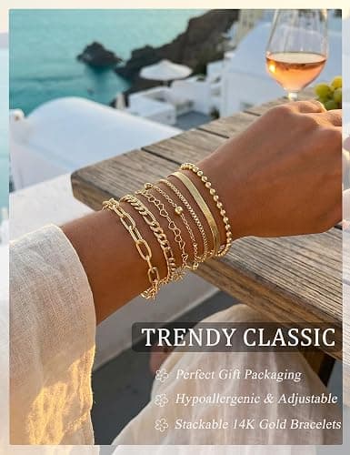 10 Pcs Gold Bracelets for Women, 14K Gold Plated Stackable Cuban Link Paperclip Chain Bracelet Set, Dainty Gold Bracelets Stack Jewelry thumbnail 7