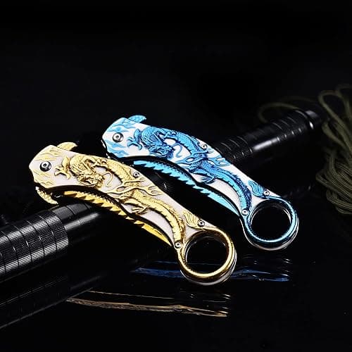 Vividstill Pocket Knife for Men, Cool Folding Knife With 3D Blue Dragon Relief, Great Gift Edc Knife For Men Outdoor Survival Camping Hiking thumbnail 2