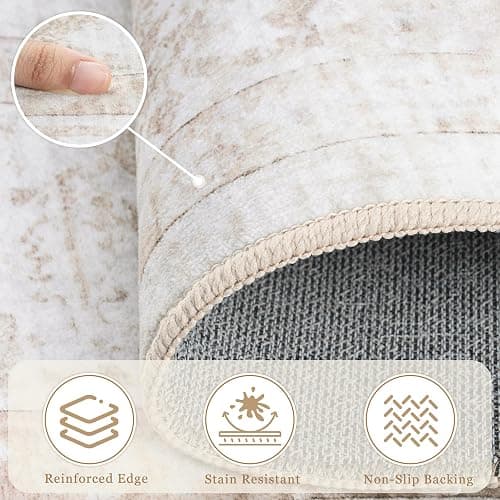 Xafir 8x10 Area Rugs for Living Room Washable Non-Slip Rug Beige | Vintage Medallion Rug，Soft Low Pile Large Rugs，Indoor Retro Carpet for Bedroom Nursery Dining Table Farmhouse Home Office thumbnail 6