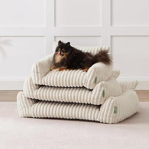 FWERDG Cute Couch Bed for Pets, Supportive Cat Sofa for Indoor Cats, Small Dog Sofa Bed for Small Dogs, Cream, 24 inches thumbnail 7