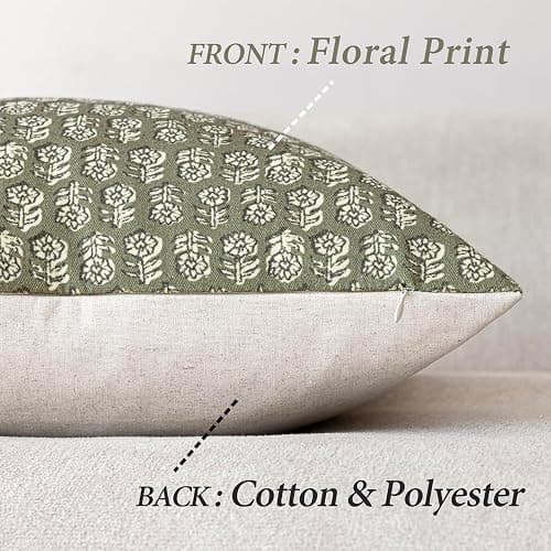 Foindtower Set of 2 Decorative Vintage Floral Print Throw Pillow Covers Neutral Modern Farmhouse Cushion Covers Boho Home Decor for Sofa Chair Couch Bedroom Living Room Outdoor,18×18 Inch,Sage Green thumbnail 2