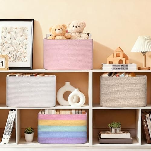 Degeyoyo Woven Storage Baskets, White Baskets for Organizing, 3 Pack Woven Basket for Storage, Decorative Storage Bins Baskets for Shelves, Towel, Toy, Book, Closet, Baby 14.96"×9.8"×8.85" thumbnail 6
