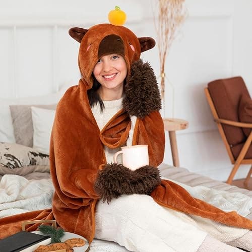 Mewaii Ultimate Softness Capybara Wearable Blanket Hoodie – Expertly Designed for American Body,Full Coverage with Easy Movement,Oversized Warm and Cozy Flannel Blanket,Capybara Gift for Adult thumbnail 6