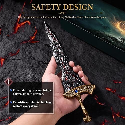 RACEROCKET Eldens Rings Maliketh's Black Blade Sword Model – 11.8-Inch Metal Craft Sword, Peripheral Prop with Display Stand, Action Figure Collectible Toy, Desk Decor, Gift thumbnail 4