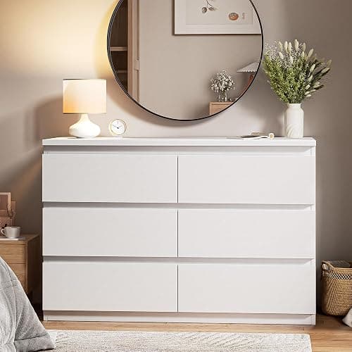 Orgobysol 6 Drawer Double Dresser for Bedroom, Modern Simply Chest of Drawers, Wood Storage Dresser with Anti-Tipping for Living Room Hallway Entryway, Nursy White (15.3" D x 47.2" W x 32.3" H) thumbnail 3