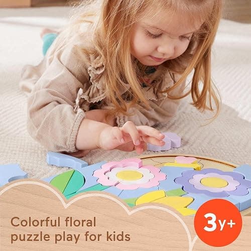 Fisher-Price Wood Preschool Toy Flower Puzzle Blocks, 38-Piece Wooden Stacking Set for Developmental Play Kids Ages 3+ Years thumbnail 2