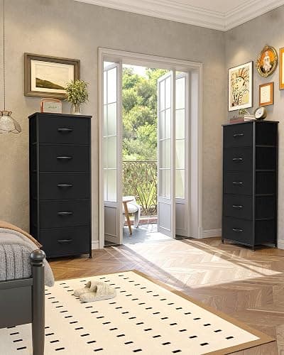 Crestlive Products Vertical Dresser Storage Tower - Sturdy Steel Frame, Wood Top, Easy Pull Fabric Bins - Organizer Unit for Bedroom, Hallway, Entryway, Closets - 5 Drawers(Black) thumbnail 9