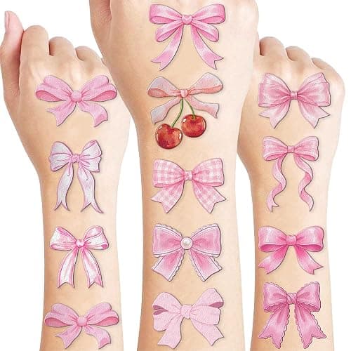 96 PCS Pink Bow Pre-Cut Temporary Tattoos for Girls - Coquette Aesthetic Party Favors, Goodie Bag Stuffers, Birthday Activities & School Prizes - Image 1