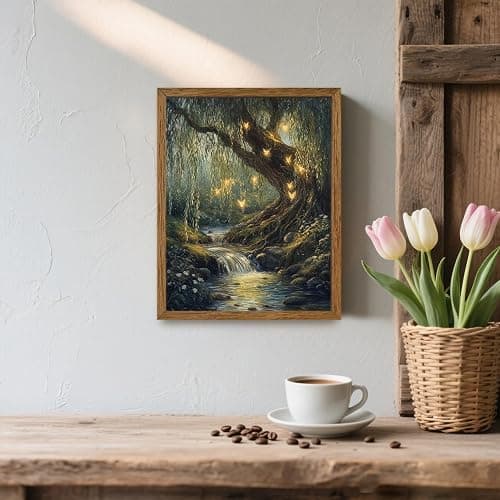 Urmoya Vintage Forest of Fairy Nature Wall Art, Landscape Tree Wall Decor, Cottage Core Art Prints for Living Room Bedroom Office Home Decoration 8x10 inch Wood Framed Ready to Hang thumbnail 5