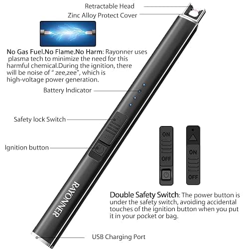 Electric Lighter with Safety Lock USB Rechargeable Windproof & Flameless Plasma Arc Lighter for Easter Basket Stuffers thumbnail 4