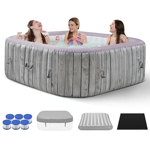 COCLUB Inflatable Square Hot Tub Spa Set, Outdoor Bubble Massage Portable Hot Tubs, 4-6 Person Blow up Hot Tub with 130 Soothing Jets, Insulated Cover, Built in Heater Pump, 6 Filter Cartridges - Image 1