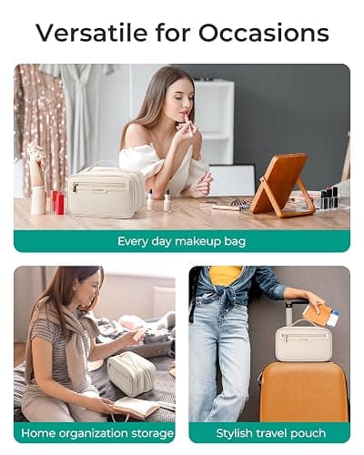 BAGSMART Travel Makeup Bag, Make Up Bag with Multiple Compartments for Organizer, Durable & Compact Cosmetic Organizer for Women for Travel Accessories (Beige) thumbnail 7