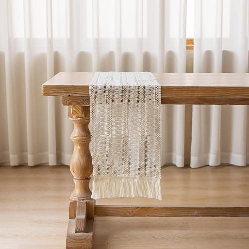 Keketo Boho Table Runner White for Home Décor 12x72 Inches Farmhouse Macrame Burlap Jute Rustic Dining Kitchen Centerpiece Bohemian Decor French Country Bridal Shower Decorations thumbnail 6