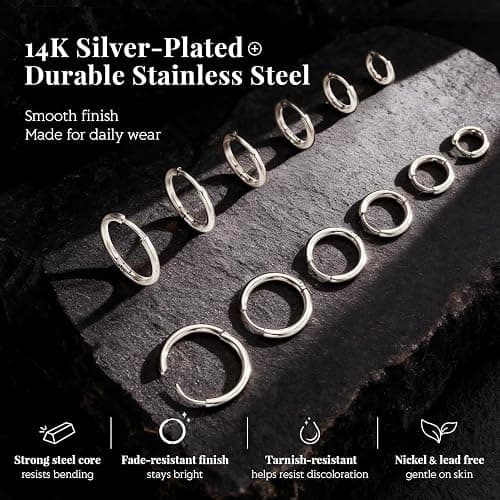 6 Pairs Hoop Earrings for Womem: 14K Gold-plated Lightweight Hypoallergenic, Nickel-Free Lead-Free, Non-Tarnish Cartilage for Multiple Piercings Stack for Jewelry Set thumbnail 4