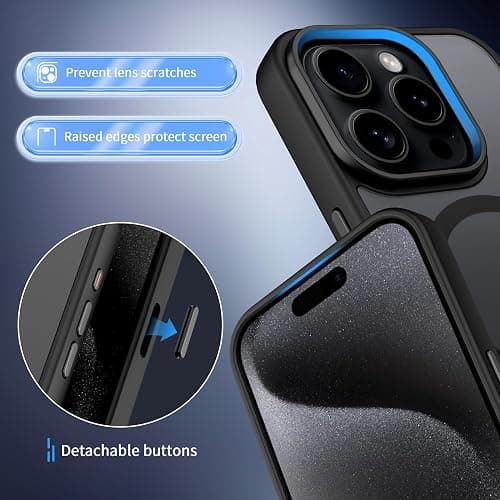 iPhone 15 Pro Hülle mit Kameraschutz, Kompatibel mit MagSafe, Stoßfest Kratzfest Magnetisch Rückseite Handyhülle für iPhone 15 Pro Case Transluzente thumbnail 5