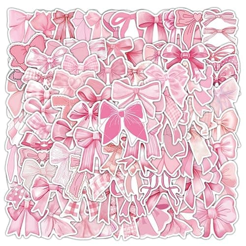 103Pcs Pink Bow Stickers for Water Bottles Cute Patterns Self-Adhesive Dampproof Vintage Aesthetic Stickers Laptop Phone Journal,Bow Knot Decal Decor Stickers Gifts for Kids Girls Women - Image 1