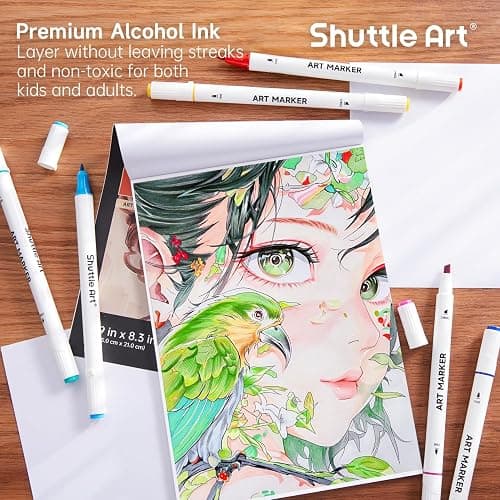 Shuttle Art 30 Colors Dual Tip Art Markers Permanent Marker Pens Highlighters Perfect for Illustration Adult Coloring Sketching and Card Making thumbnail 6