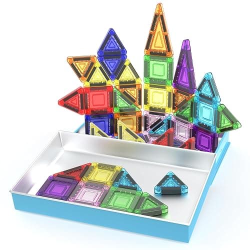 PicassoTiles 40pc Nano Mini Magnetic Tile Construction Building Blocks Travel Toy Set with Storage Case STEM Educational Fun Learning Magnet Tiles Stacking Toys for Toddlers Girls Boys Ages 3+ PN01 - Image 1