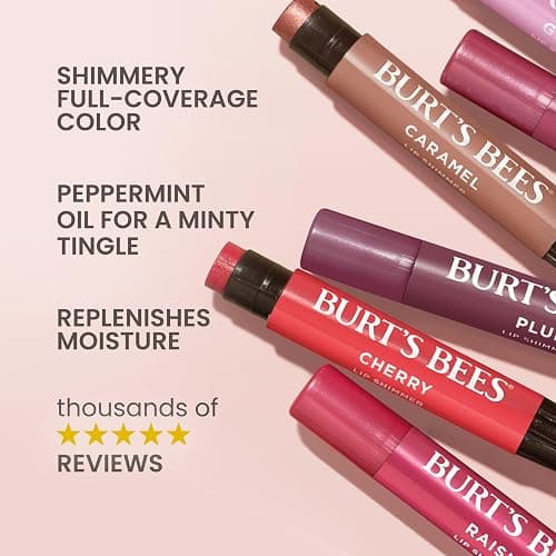 Burt's Bees Shimmer Lip Tint Set, Tinted Lip Balm Stick, Moisturizing for All Day Hydration with Natural Origin Glowy Pigmented Finish & Buildable Color, Plum (4-Pack) thumbnail 3