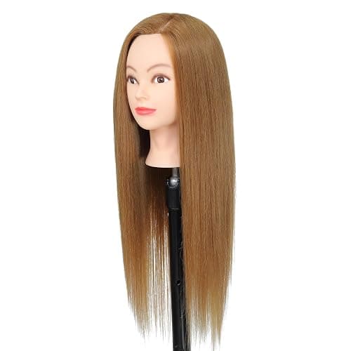 Cosmetology Mannequin Head with Hair 50% Human Straight Hair 26 inch Mannequin Head Doll Head with Hair Manikin Makeup Practice Head for Hair Styling thumbnail 4