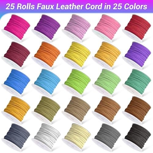 Cridoz Faux Suede Leather Cord, 25 Rolls Flat for Jewelry Making, Leather Strips & Laces for Dream Catcher Supplies DIY Crafts, Thread Velvet String for Necklace, Bracelet, Beading thumbnail 3