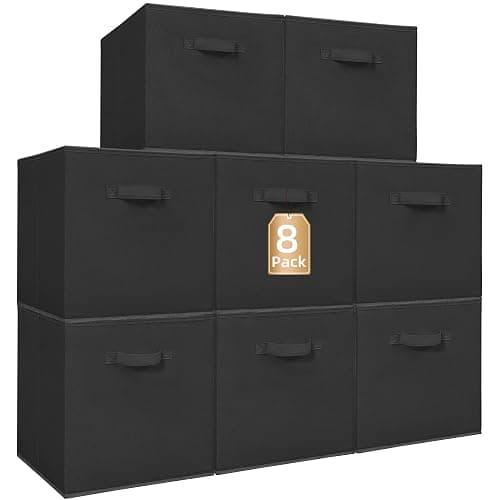 STORAGE MANIAC Storage Cubes, 13 Inch Collapsible Storage Bins with Handles, 8 Pack Fabric Foldable Bins for Organization, Durable Storage Bins for Closet, Shelves, Offices, Toys, 8-Pack Black - Image 1