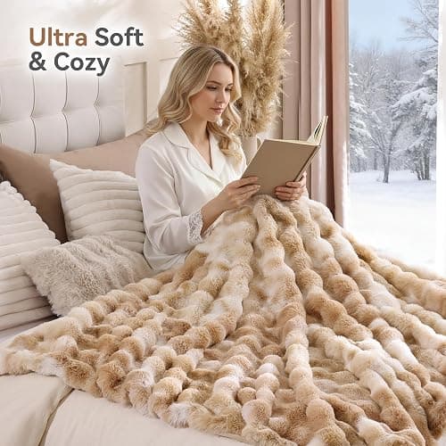Smoofy Faux Fur Throw Blanket for Couch - Tie-dye Camel Soft Cozy Bubble Blanket, Beige Fluffy Plush Fuzzy Throw for Sofa & Bed, Thick Lightweight Warm Blanket, Luxury Aesthetic Gift for Women 60x80 thumbnail 4