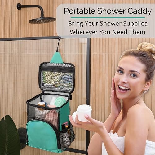 Original Shower Caddy For College Dorms- Travel Shower Caddy - Dorm Organizer Bag - Large Capacity, Quick Dry and Water Resistant with Metal Hook - Portable and Foldable Bag for Gym and Travel (Aqua) thumbnail 7
