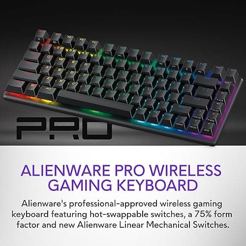 Alienware Pro Wireless Gaming Keyboard - Bluetooth 5.1/2.4 GHz Radio Frequency Connectivity, Linear Mechanical, Hot-swappable switches, Tri mode connectivity, Adjustable Height - Dark Side of the Moon thumbnail 3