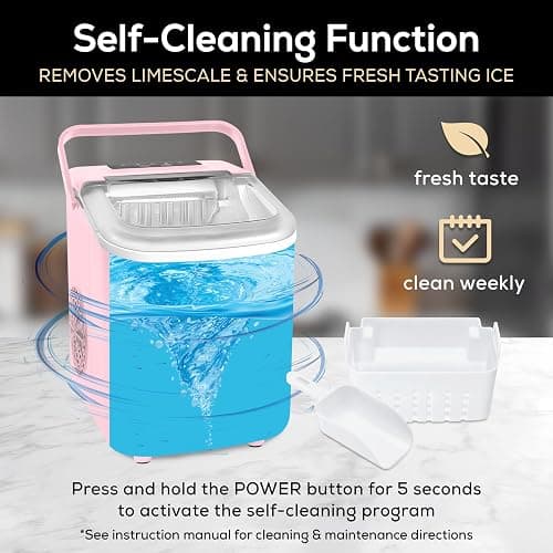 Igloo 26-Pound Automatic Self-Cleaning Portable Countertop Ice Maker Machine with Handle, Pink thumbnail 6