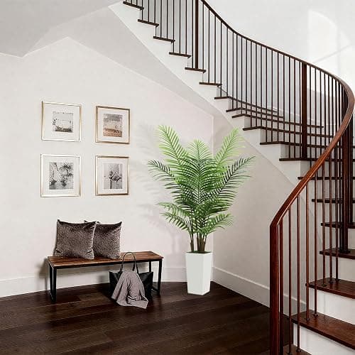 5FT Fake Plant Artificial Palm Tree Indoor Decor – Faux Plants Indoor Tall with White Planter – Artificial Tree Floor Plant for Living Room Office Home thumbnail 7