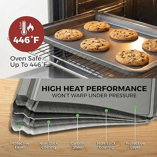 PERLLI Non-Stick 8-Piece Bakeware Set – Carbon Steel with Even Heat Distribution, Oven Safe to 446°F, BPA-Free, Dishwasher Safe, Stackable Baking Tools for Easy Storage and Everyday Cooking - Gray thumbnail 7