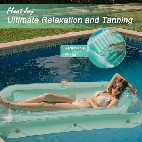 Float Joy Tanning Pool Floaties for Adults Tanning Bed Inflatable Sun Lounger Pool Float Matelas Gonflable Piscine Flotteur Blow Up Pool with Cup Holder Chaise Longue thumbnail 2
