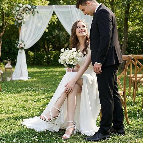 Reimferce Comfortable Block Heels for Women: 3.14" Stable Walk for Confidence on Wedding - Elegant Bow Ankle Strap & Cushioned Insole for Bride & Bridesmaids thumbnail 2