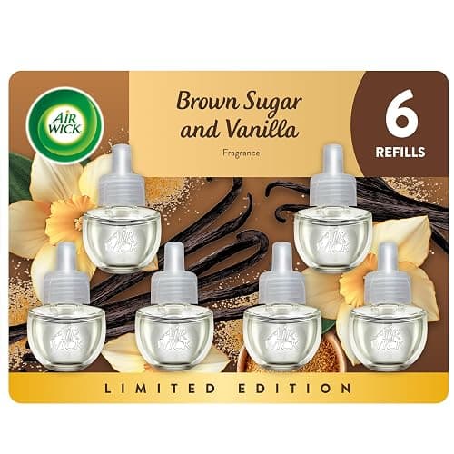 Air Wick Plug In Scented Oil Refill, Infused with Essential Oils, Plug In Air Fresheners for Home, Brown Sugar & Vanilla, 6 ct - Image 1