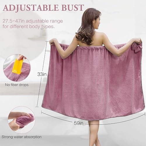 KOIKEY Women's Microfiber Bath Towel Wrap with Hair Towel | Soft adjustable body wrap with super absorbent microfiber fabric for quick drying hair and shower use thumbnail 3