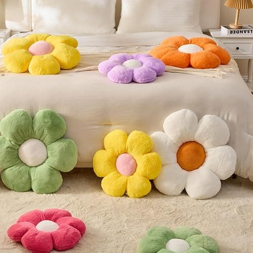 -10-    CANGHI 4 PCS Flower Pillows Flower Shaped Throw Pillow Cute Daisy Pillows Seating Cushions for Adults Kids Home Bedroom Sofa Chair Couch Decor (White/Pink/Lavender/Dusty Pink, 15.74 inch) thumbnail 7