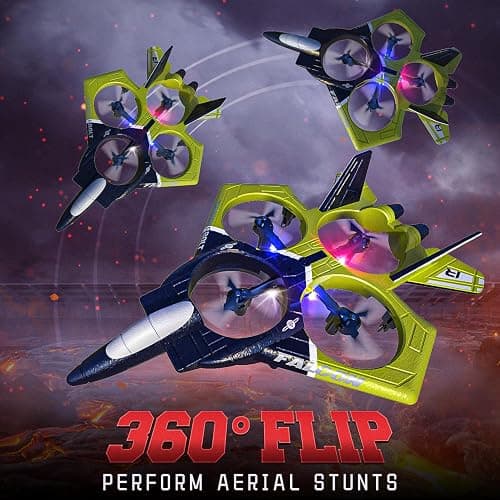 BEZGAR RC Airplane, 2.4GHZ 6-axis Gyro Remote Control Airplane, Gesture Remote Control Plane, 360° Flip Fighter Jet Toy, Toys for Ages 8-13 with Colorful LED Navigation Lights Green thumbnail 4