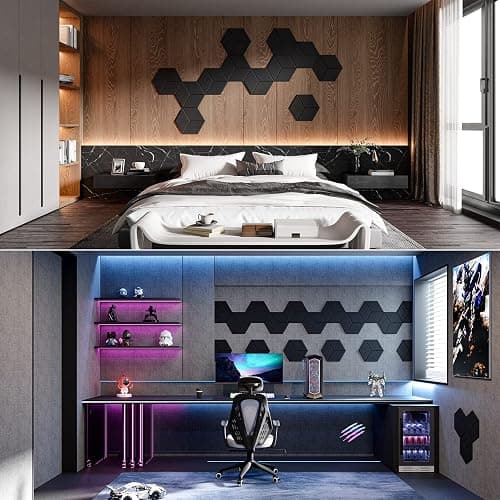 Dailycooper 22 Pack Self-Adhesive Acoustic Panels 12" X 10" X 0.4" - Sound Proof Foam Panels with High Density, Fashionable Y-Lined Design, Flame Resistant, Absorb Noise and Eliminate Echoes(Black) thumbnail 2
