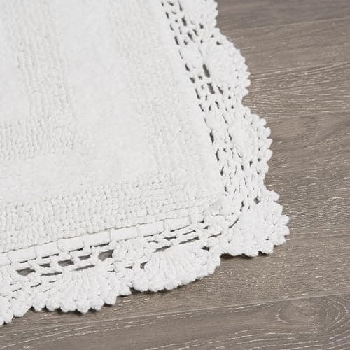 Laura Ashley Absorbent Bath Mat Reversible Crochet Soft and Plush Bathroom Mat 100% Cotton 24x40 Bath Rug, White thumbnail 3