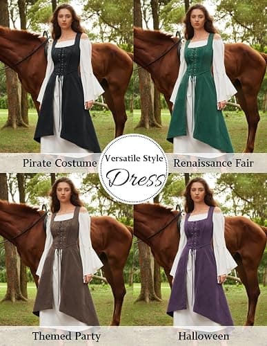 Scarlet Darkness Renaissance Dress Women Pirate Halloween Witchy Cosplay Overdress with Pockets thumbnail 6