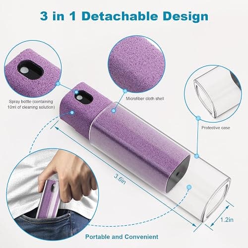 6 Pack Screen Cleaner 3-in-1 Touchscreen Mist Cleaner Spray and Microfiber Cloth Built-in Cleaning Solution Portable Reusable Fingerprint-Proof Spray Bottle for Phone Laptop iPad TV Monitor Car Screen thumbnail 2