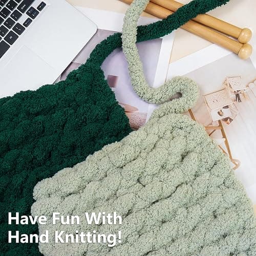 Cozyful Chunky Yarn for Hand Knitting - #10 Chunky Chenille Yarn, Jumbo Big Thick Chunky Yarns for Crocheting, Super Bulky Chunky Knit Blanket Yarns, 8 Skein (22yd, 8oz/Skein), Sage & Forest thumbnail 6