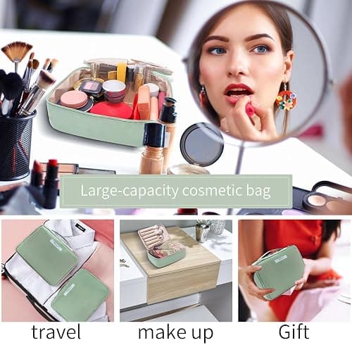 Queboom Travel Makeup Bag Cosmetic Bag Makeup Bag Toiletry bag for women and men (Green) thumbnail 6