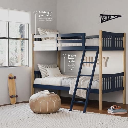 Storkcraft Caribou Twin-Over-Twin Bunk Bed (Midnight Blue with Natural) – GREENGUARD Gold Certified, Converts to 2 Individual beds - Midnight Blue/Natural thumbnail 4