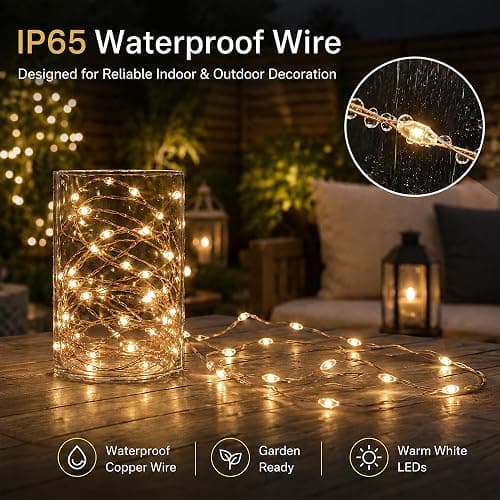 HomlyPro LED Fairy Lights 5M 50 LEDs - Warm White Battery Operated String Lights, Bendable and Waterproof Copper Wire for Garden, Party, Wedding, Home, and Christmas Decorations thumbnail 5