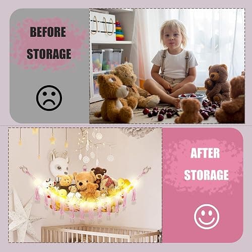 CERETIA Hammock for Stuffed Animals with LED Light, Kids Room Decor Corner, Pink thumbnail 5