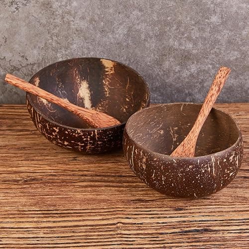 Tcrogsciss Set of 2 Natural Coconut Bowls Smoothie Bowls - Eco-Friendly and Sustainable Serving Bowls, Medium thumbnail 3