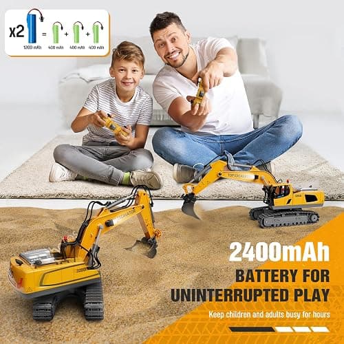 Remote Control Excavator Construction Toys for Boys, 2×1200mAh RC Construction Truck with Metal Shovel & Light, 11CH Excavator Toys for Boys 3-5 4-7 8-12 Year Old Kids Christmas Birthday Gift,120+Mins thumbnail 4
